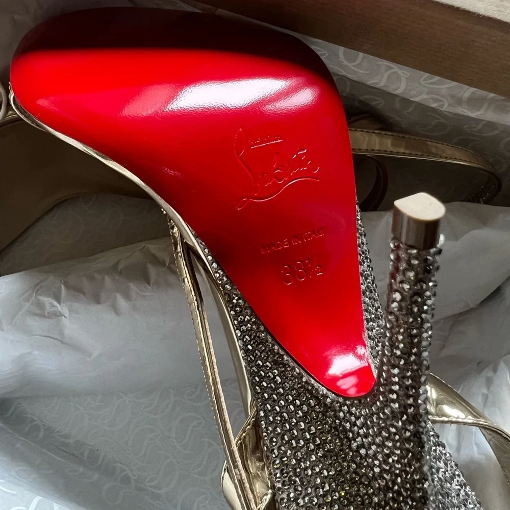 Christian Louboutin Gold Arch Queen Crystal Embellished Sandal Heels - Picture 10 of 13